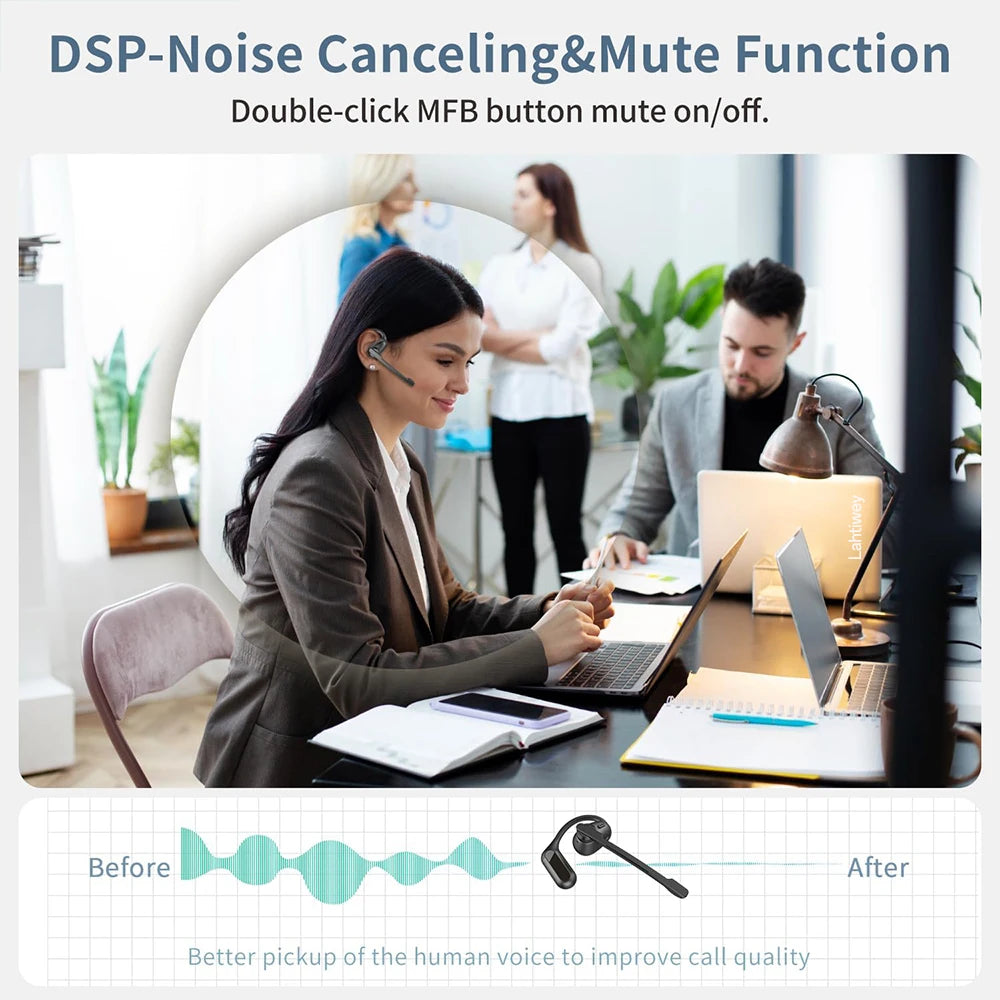 Open-Ear Bluetooth 5.4 Headphones with Boom Mic – Wireless ENC Noise-Cancelling Headset with Detachable Microphone & Mute Button