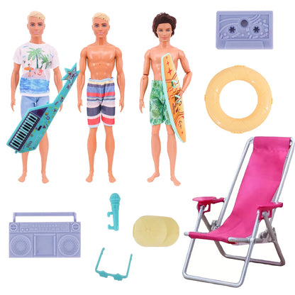 Ken Doll Accessories Set – Clothes, Shoes, Surfboard, Guitar, Violin & More for Kids Birthday Gift
