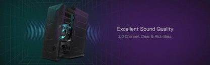 Redragon GS510 Waltz RGB 2.0 Desktop Speakers — PC Stereo with 4-Mode LED Backlight