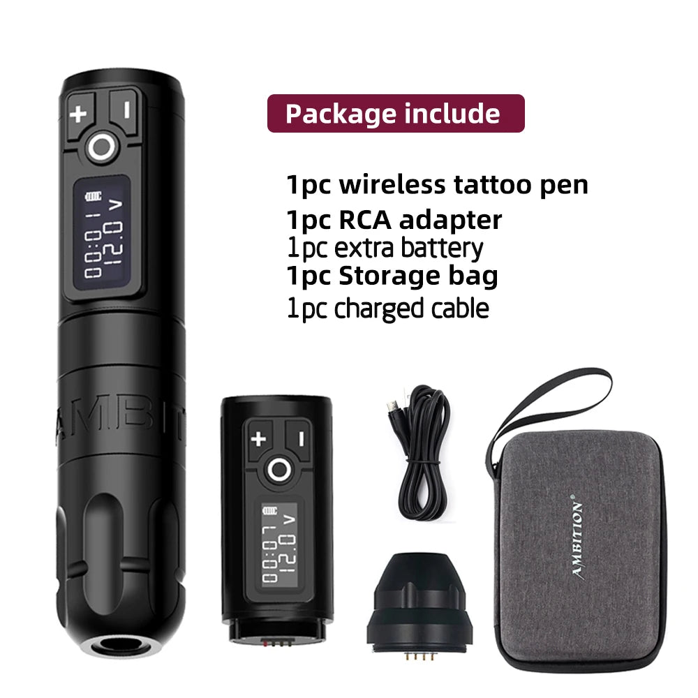 Ambition Soldier Wireless Tattoo Machine — Rotary Battery Pen with 2400mAh & LED Digital Display | Portable Power Pack for Body Art