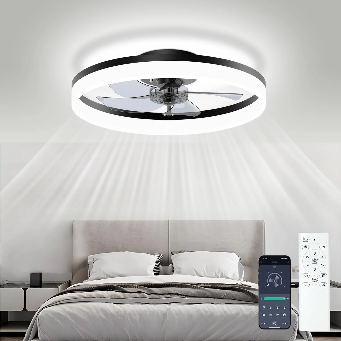 Simple LED Ceiling Fan Light with Remote Control - Infinite Dimming & 6 Wind Speeds, Chandelier Fan for Living Room & Bedroom