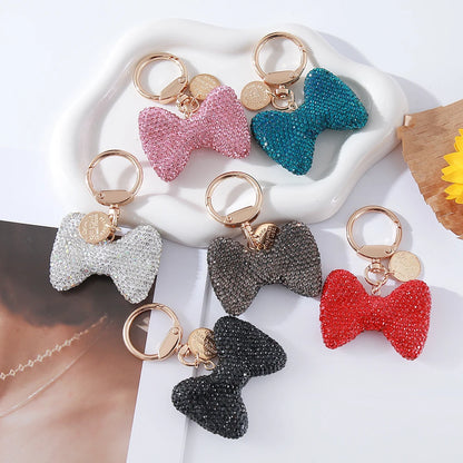 Full Crystal Clay Bow Keychain – Elegant Car, Bag & Purse Charm Gift Ornament