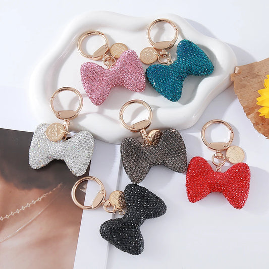 Full Crystal Clay Bow Keychain – Elegant Car, Bag & Purse Charm Gift Ornament