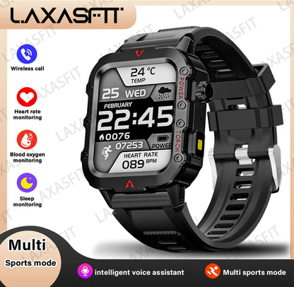 LAXASFIT Men’s Smart Watch – LED Flashlight, Outdoor Sports, Health Monitoring Wristwatch