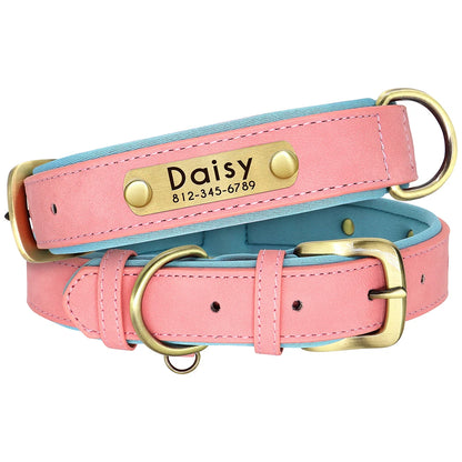 Customized Leather Dog Collar & Leash Set – Soft Padded Adjustable Collar for Small, Medium & Large Dogs with Engraved Nameplate