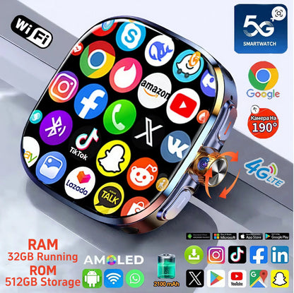 M99 Mini 2.29" AMOLED Smartwatch - 5G LTE Android Watch with Camera, GPS, WiFi, SIM Card & 2100mAh Battery