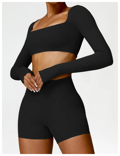 Hearuisavy 2PCS Long Sleeve Gym Set for Women, Quick-Drying Yoga Clothes, Sportswear, Running Leggings, Workout Sports Crop Top