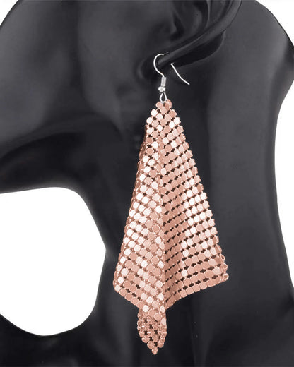 Women’s Metal Sequin Drop Earrings - Long Geometric Tassel Statement Jewelry for Wedding & Party Style