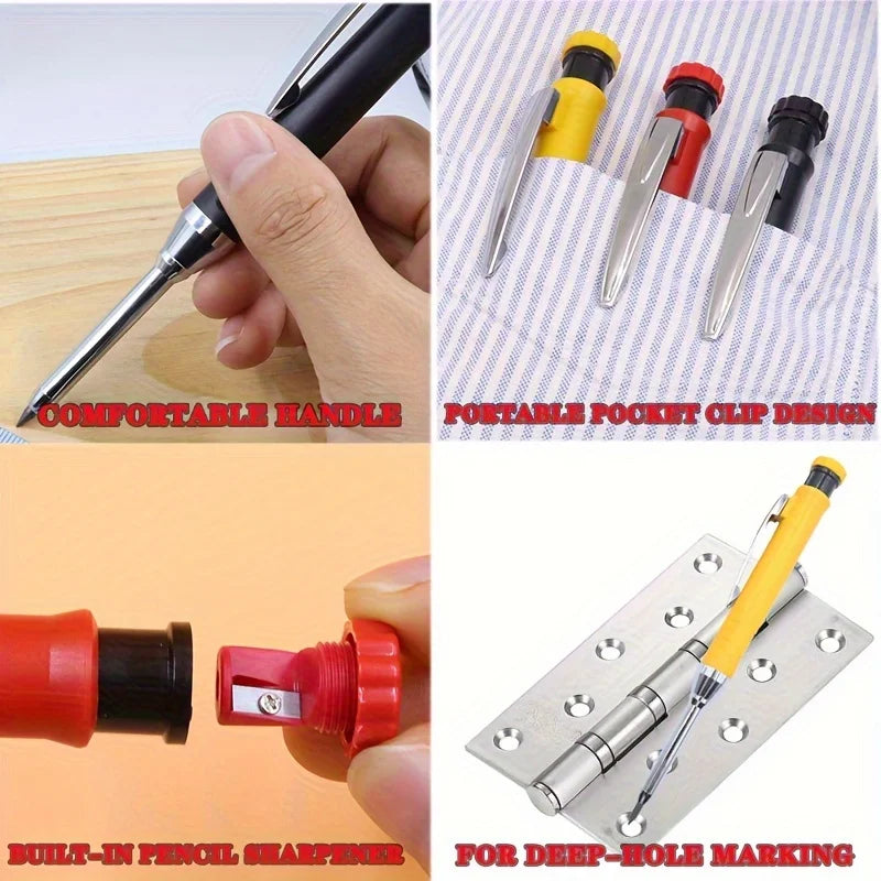 Solid Carpenter Mechanical Pencil – Woodworking Marking Tool with 3 Color Refills, Built-in Sharpener, and Scriber Lead