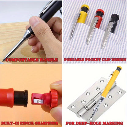 Solid Carpenter Mechanical Pencil – Woodworking Marking Tool with 3 Color Refills, Built-in Sharpener, and Scriber Lead