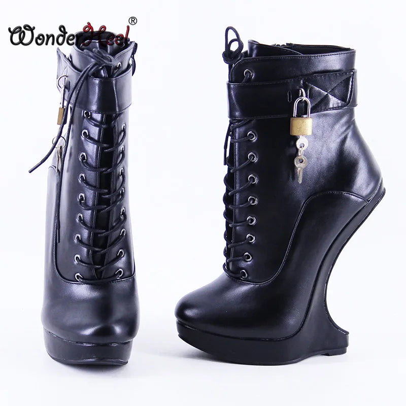 Women’s 18cm Extreme Platform Ankle Boots - 3cm Wedge Heel Matte Leather Nightclub Boots
