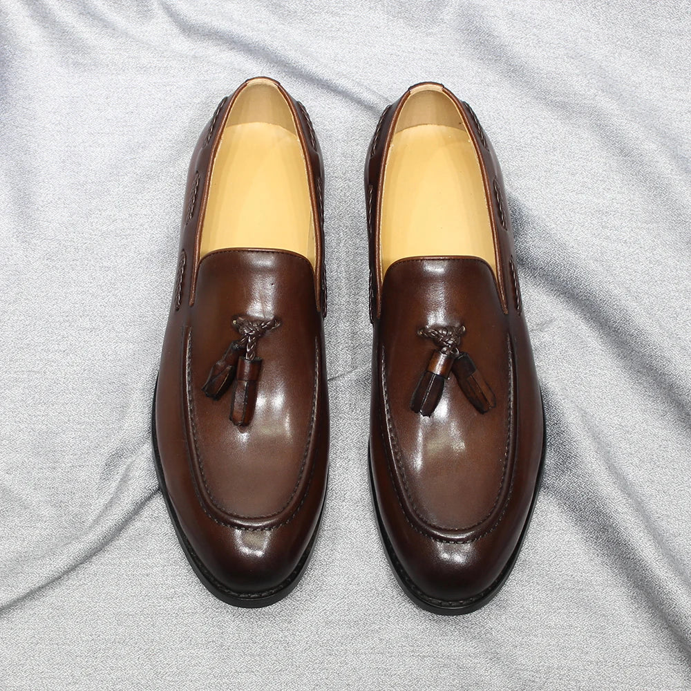 Men’s Italian Style Leather Loafers - Tassel Slip-On Wedding, Party & Office Dress Shoes