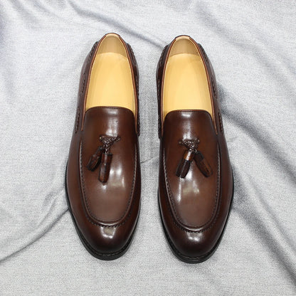 Men’s Italian Style Leather Loafers - Tassel Slip-On Wedding, Party & Office Dress Shoes