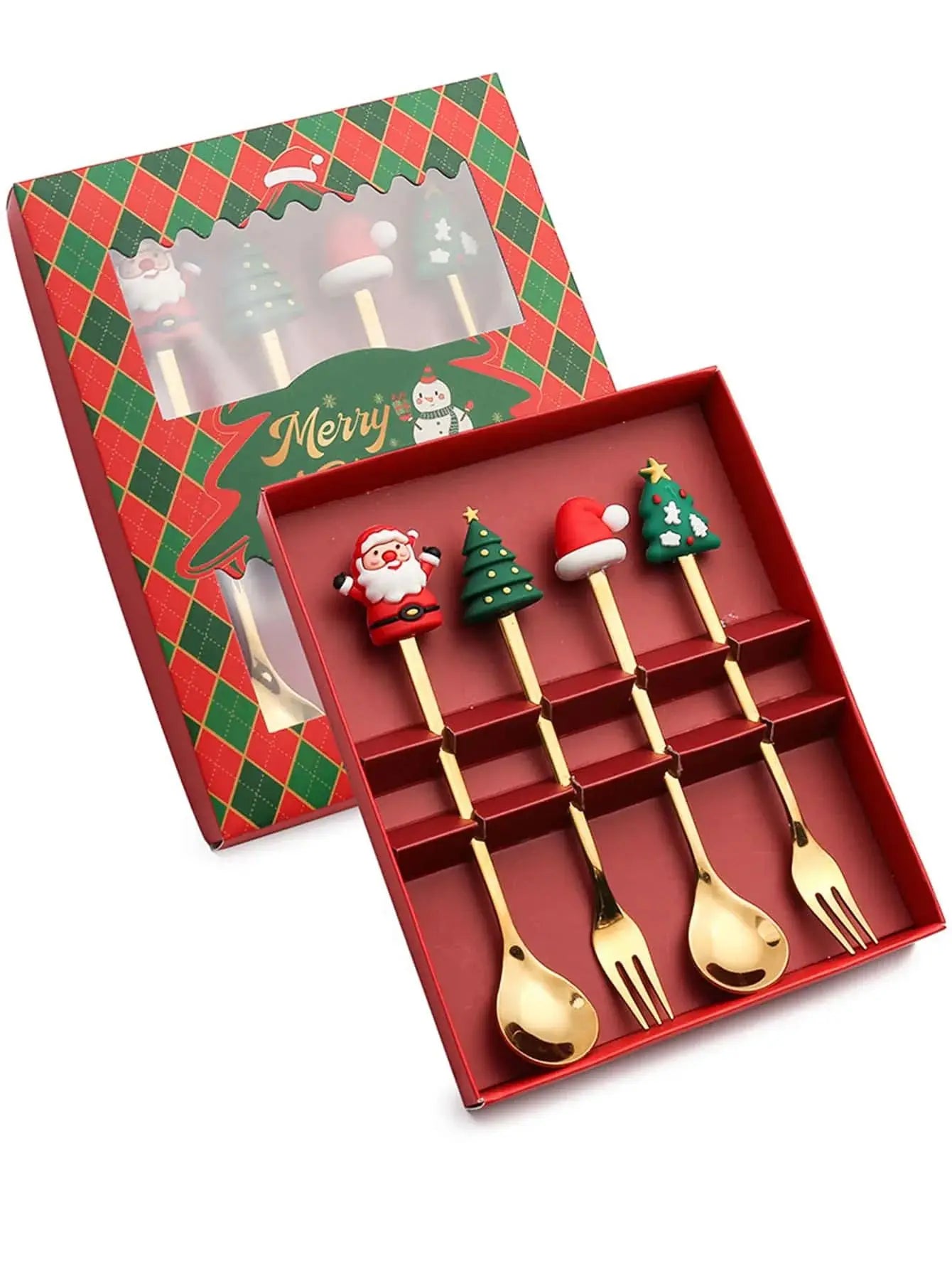 2/4/6 Pcs Christmas Fork and Spoon Set – Stainless Steel Creative Tableware | Coffee, Tea, and Dessert Forks and Spoons Gift Set