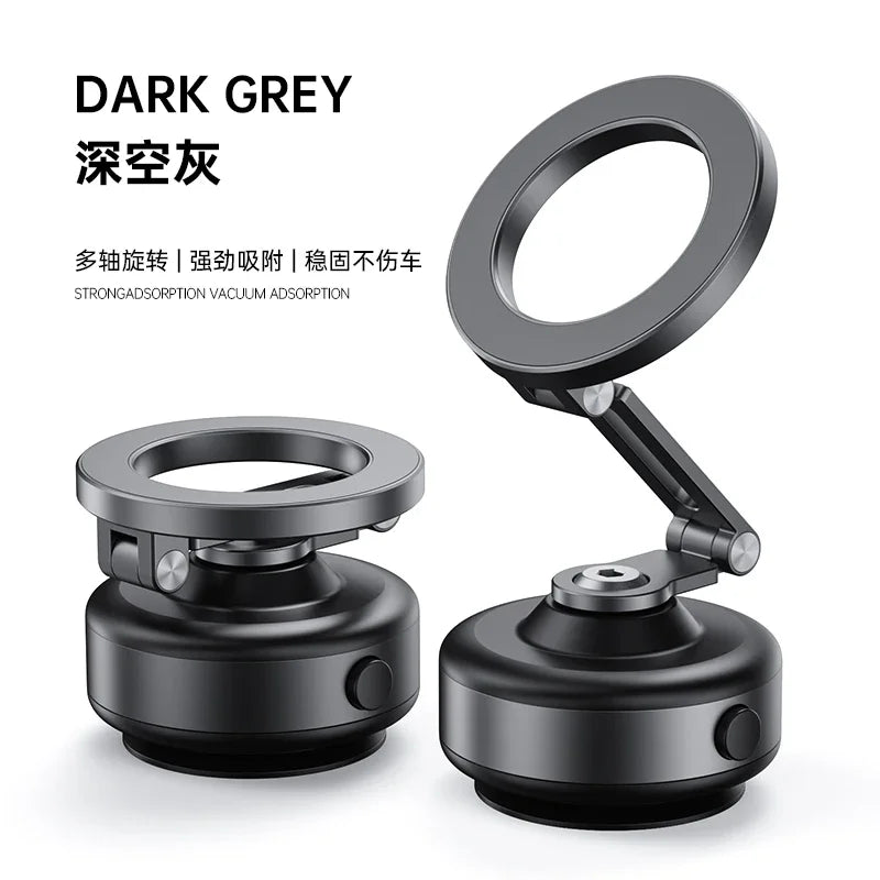 Magnetic Vacuum Adsorption Car Mount – Foldable 360° Rotating Aluminum Alloy Phone Holder for Smartphones