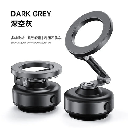 Magnetic Vacuum Adsorption Car Mount – Foldable 360° Rotating Aluminum Alloy Phone Holder for Smartphones