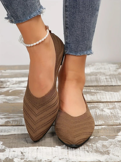 Women’s Pointed Toe Knitted Slip-On Flats – Solid Color Casual Breathable Ballet Loafers