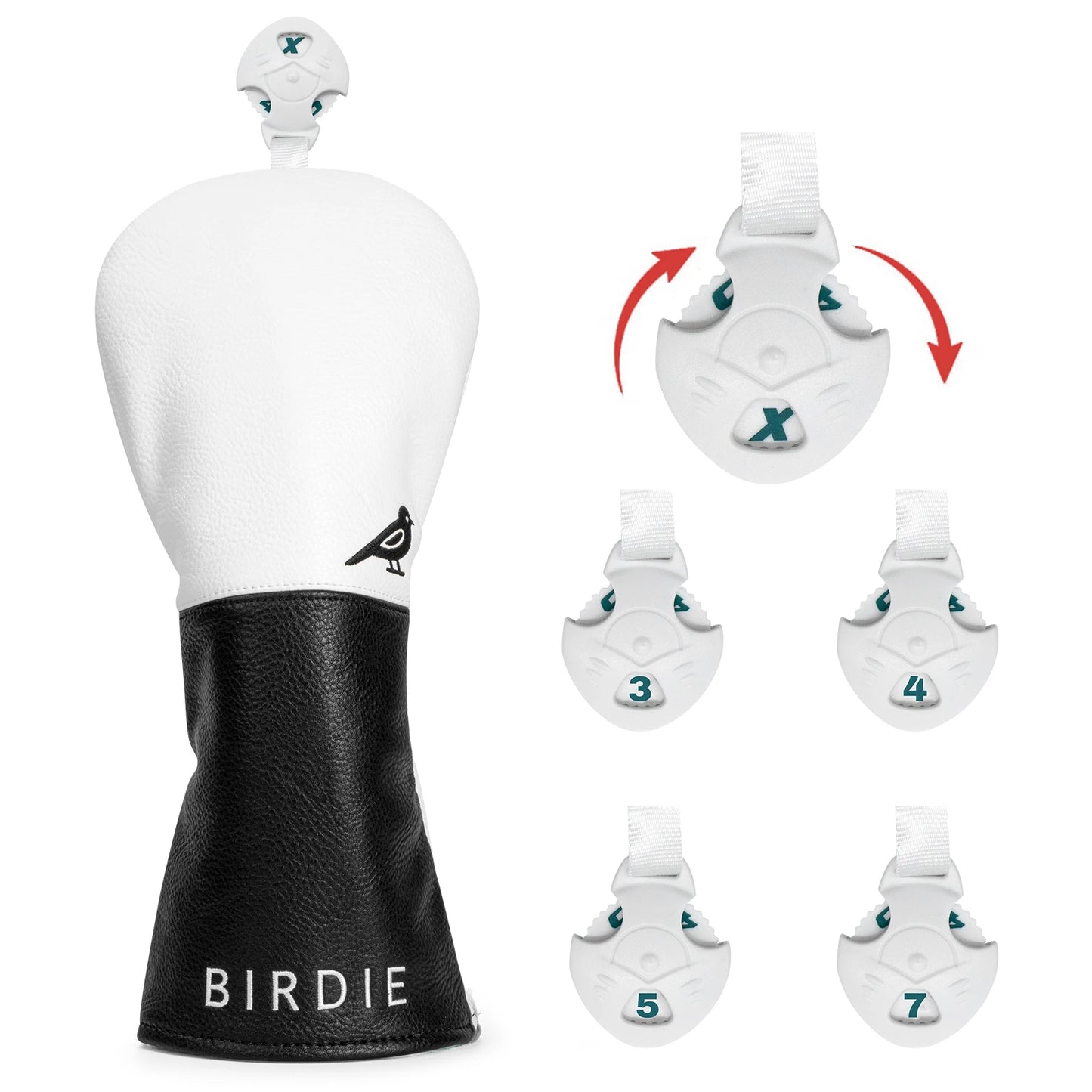 White Premium Leather Birdie Golf Head Cover – Elegant Embroidery for Driver, Fairway Wood & Hybrid Clubs