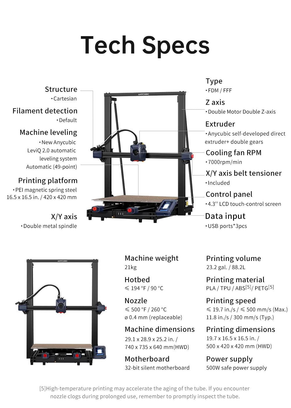 ANYCUBIC Kobra 2 Max Large 3D Printer – 500×420×420mm Build Size, 500mm/s Speed, Smart App Control