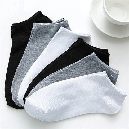 Unisex Ankle Socks Set – Solid Black White Gray Breathable Cotton Invisible Sports Short Socks for Men & Women (5/10 Pairs Pack)