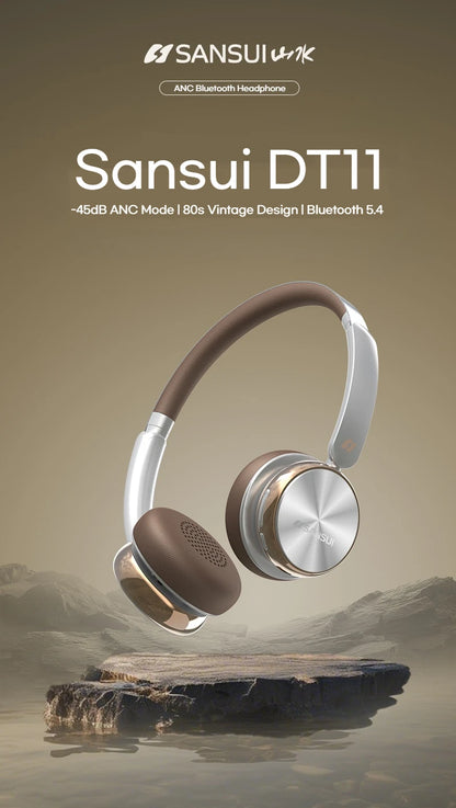 Sansui DT11 ANC Wireless Bluetooth 5.4 Headphones – Over-Ear Retro Earphones with 45dB Noise Reduction & 50H Playtime