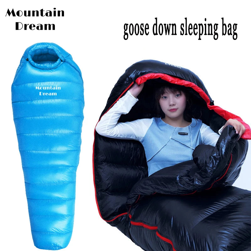 Winter Down Sleeping Bag for Adults – Mummy Style White Goose Down, Warm & Three-Season Camping Bag