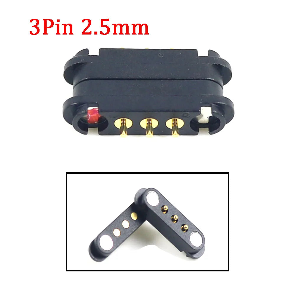 2A Magnetic Pogo Pin Connector - 2–5 Pin Spring-Loaded Male/Female DC Power Socket, 2.3/2.5/2.8mm Pitch
