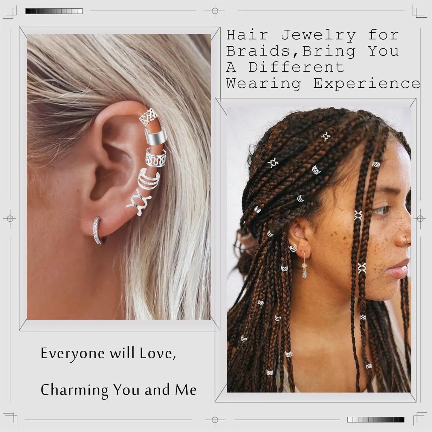 50PCS Alloy Hair Jewelry for Braids — Metal Dreadlock & Braid Clips, Non-Piercing Ear, Beard Beads & Hair Cuffs