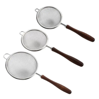 Stainless Steel Mesh Filter Spoon with Wooden Handle – Kitchen Strainer for Flour, Oil, and Fried Foods