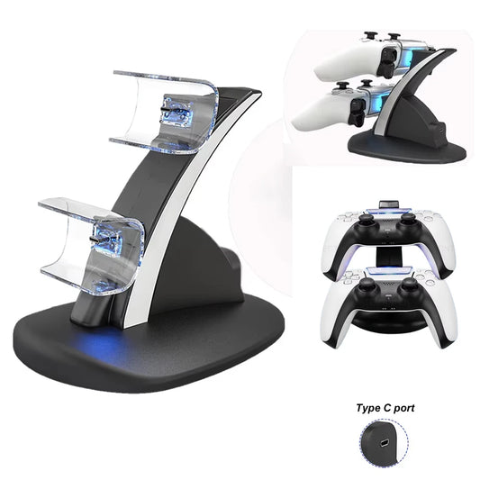 PS5 Dual Fast Charging Station – Type-C LED Controller Dock Stand for Wireless Gamepad Charging Base for PlayStation 5 Accessories