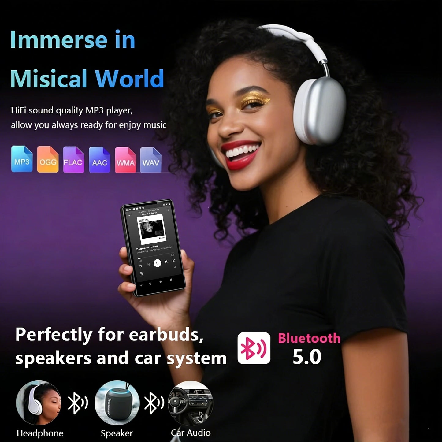 80GB MP3 Player with Bluetooth & WiFi - 4.0-Inch Touchscreen Android Music Player with Spotify, Audible & Pandora