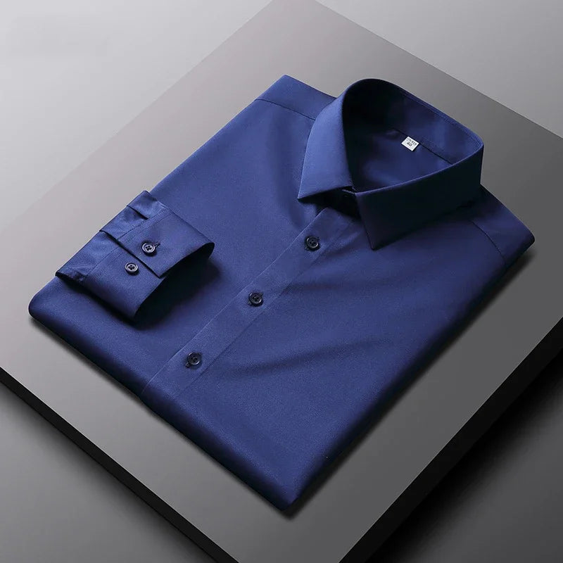Men's Long Sleeve Dress Shirt - Solid Color Wrinkle Resistant Business Casual Top