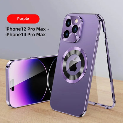 Magnetic Absorption Phone Case for iPhone 16/15/14/13 Pro Max – Aluminum Alloy & Glass Full-Body, Anti-Fall Protection