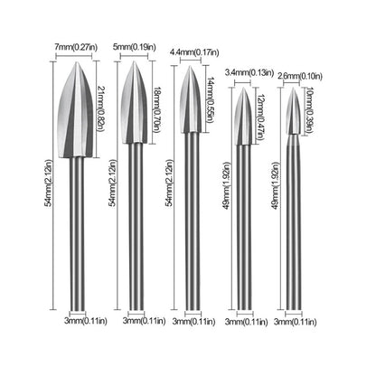 5PCS Wood Carving Drill Bits Set – 1/8" Shank Rotary Engraving & Grinding Tools for Woodworking Crafts & Detailing