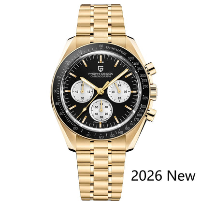 PAGANI DESIGN 2026 Men’s Luxury Quartz Chronograph Watch – AR Sapphire Crystal, Auto Date Speed Wristwatch