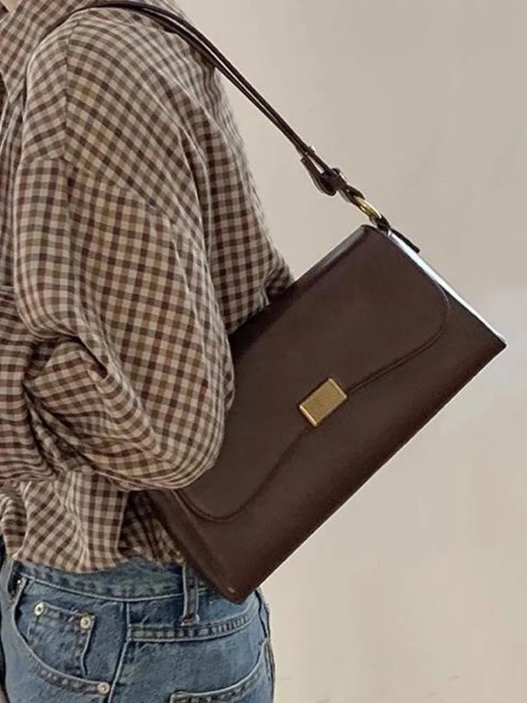 Retro Underarm Bag for Women – New Autumn Winter Fashion, Solid Color PU Leather Handbag, Casual Commuter Single Shoulder Bag