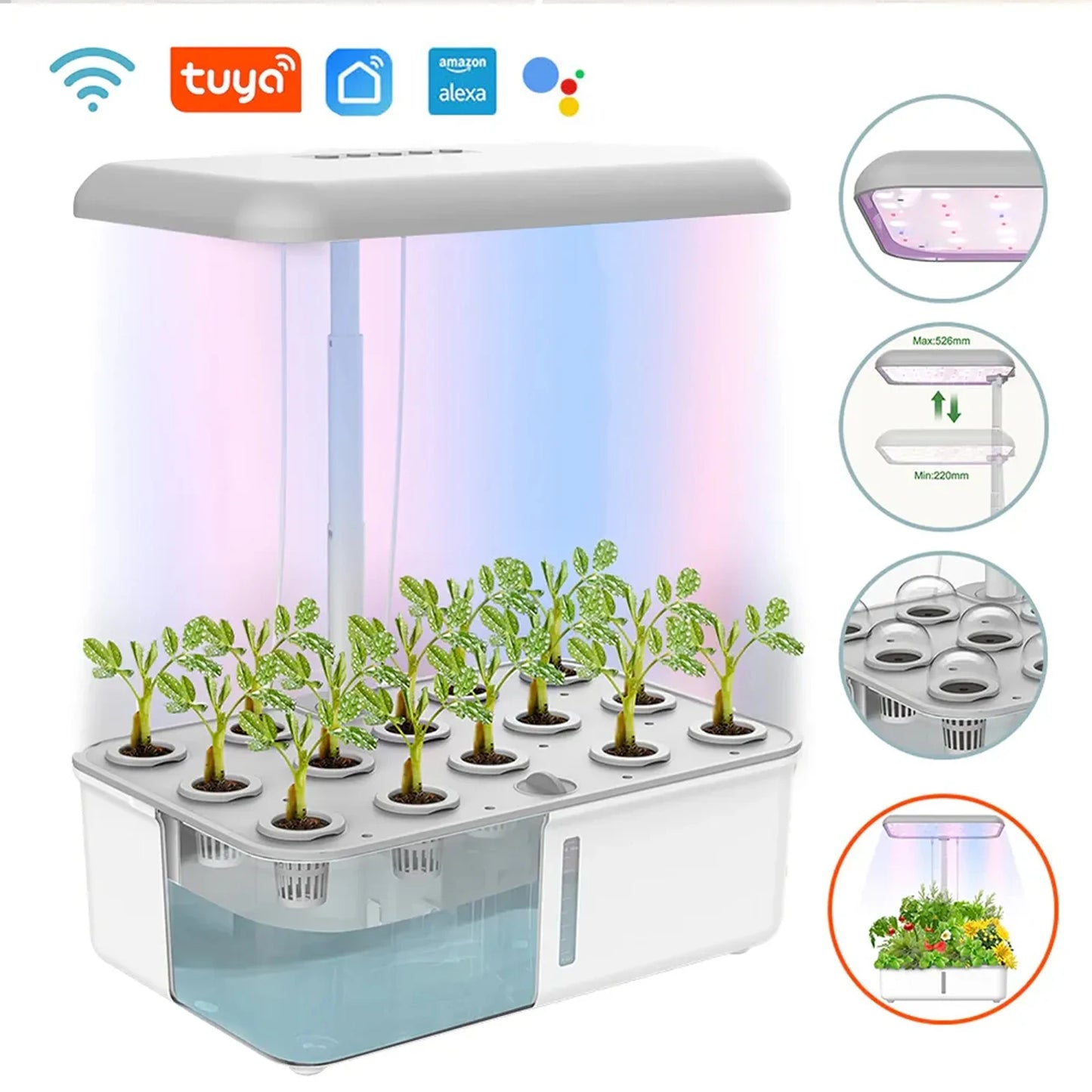 Tuya WiFi Hydroponics System – LED Smart Soilless Indoor Planting Machine with Self-Watering Planter for Home Gardening