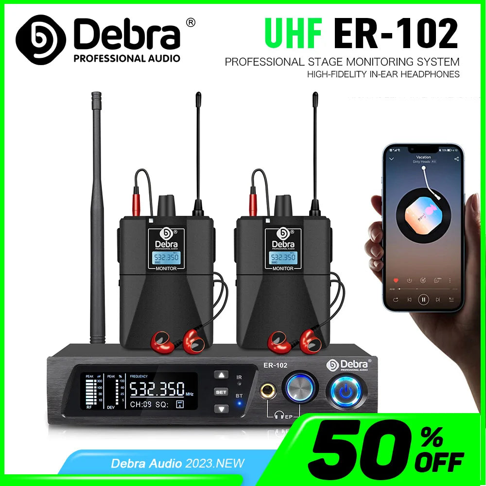 Debra ER102 UHF Wireless In-Ear Monitor System – Multiple Professional Transmitters for Small Concerts & Home Theater