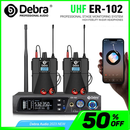Debra ER102 UHF Wireless In-Ear Monitor System – Multiple Professional Transmitters for Small Concerts & Home Theater