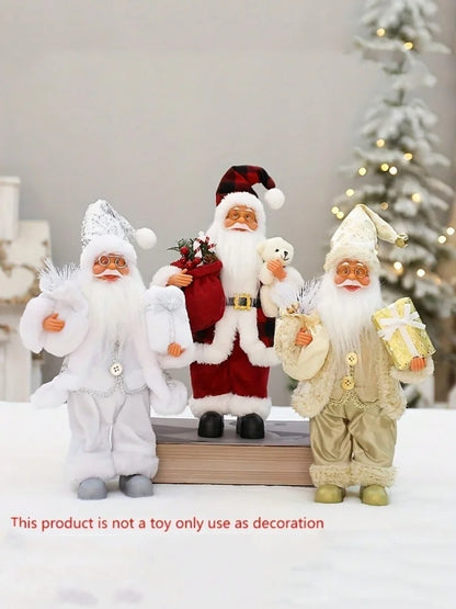 12-Inch Festive Santa Claus Statue – Golden & Silver White Christmas Decoration for Home, Kitchen, Hotel, and Office