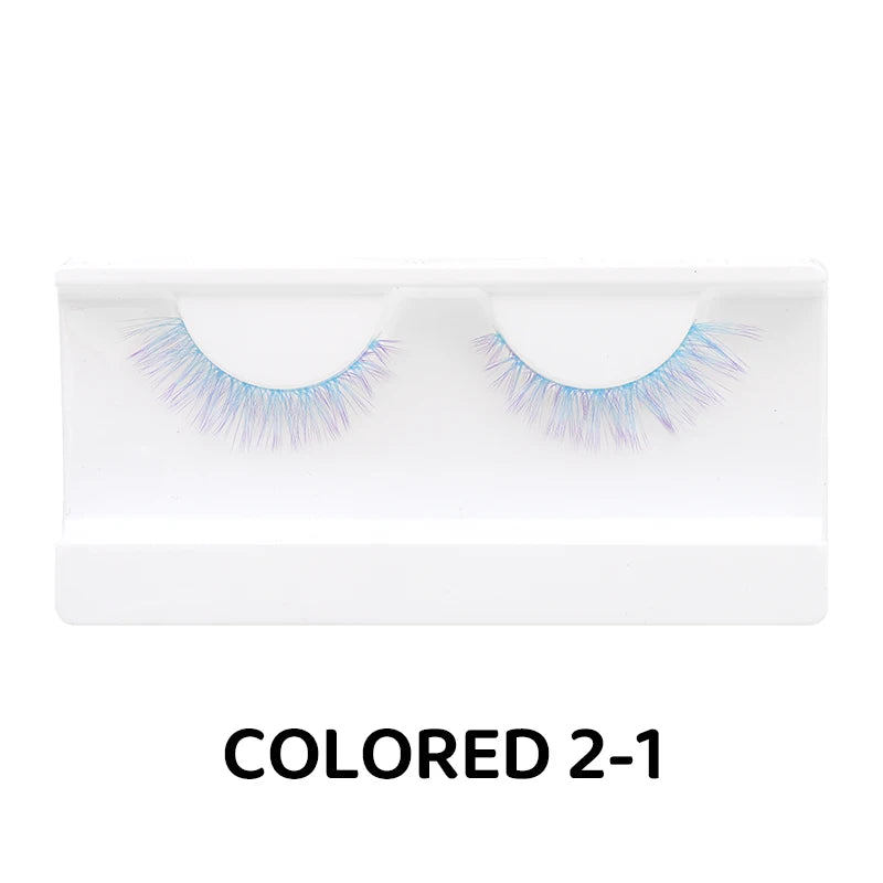 Colorful Halloween False Eyelashes – Blue, Red & Pink Cosplay Fake Lash Extensions for Makeup Looks