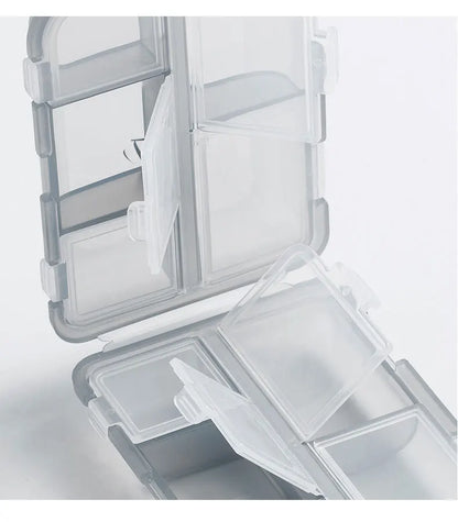 JUSTLANG Portable Medicine Box – Waterproof & Moisture-Proof Pill Container with 10 Small Grid Cells for Tablets Storage