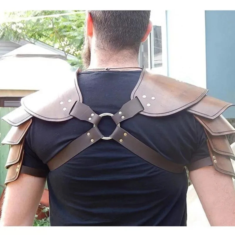 Medieval Steampunk Viking Armor – PU Leather Adjustable Shoulder & Arm Guards for Men & Women, LARP Cosplay Warrior Costume