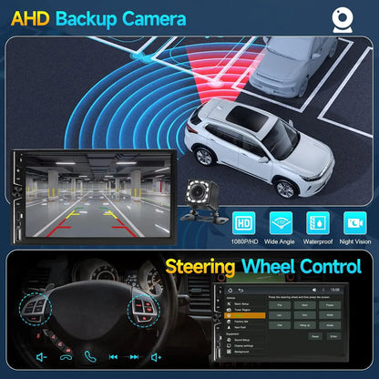 7" Double DIN Car Stereo - Wireless Apple CarPlay & Android Auto Touchscreen Radio