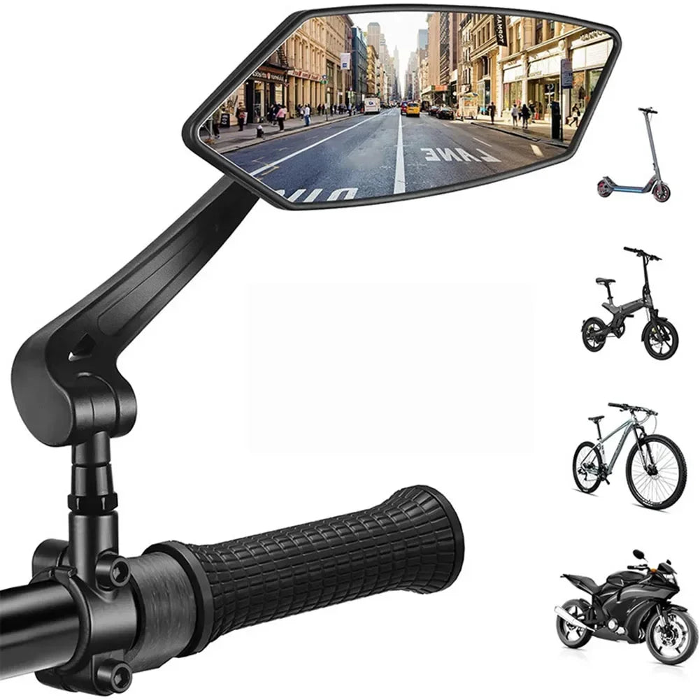 Adjustable Bicycle Rear View Mirror – Rotatable Handlebar Reflector with Wide-Angle Back Sight & Installation Tools