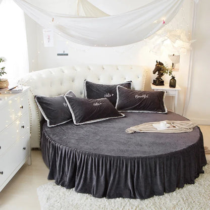 Coral Velvet Round Bed Sheet - Soft Flannel Winter Fitted Sheet for 200-220cm Round Beds, Pillowcase Not Included