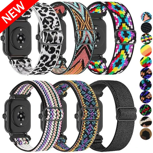 Nylon Elastic Watch Band for Amazfit GTS/GTR 4-3-2, Stratos & Bip Series – Bohemian Shiny Adjustable 20mm/22mm Strap