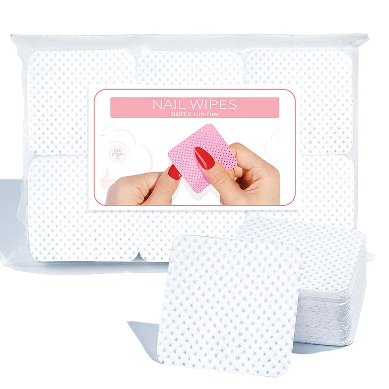 Lint-Free Nail Wipes - 300pcs Cotton Pads for Gel Polish Removal & Nail Cleaning