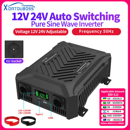 DATOU BOSS Pure Sine Wave Inverter — 12V/24V to 220V, 1200W-2300W, Peak 4000W