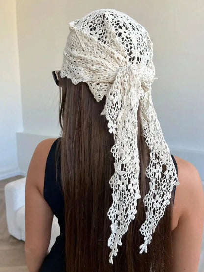 Women's Floral Lace Scarf - Elegant Headscarf and Beach Hair Band for Summer
